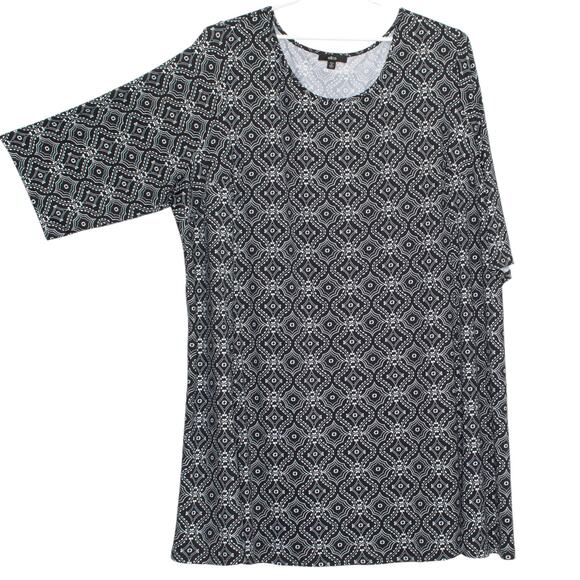 Ellos Womens Dress Shift 3/4 Sleeve Boho Minimalist Coastal Black White 5X IC - Picture 1 of 5